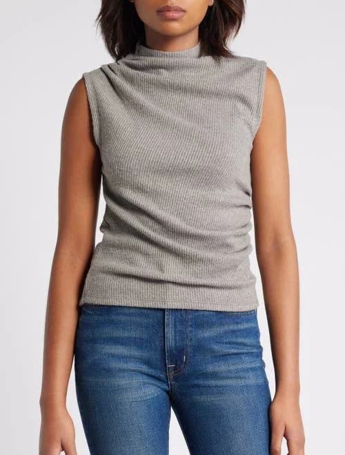 Wit & Wisdom Women's Asymmetric Ruched Sleeveless Mock Neck Knit Top