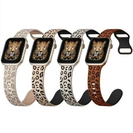 GuluGuru 4 Pack Leopard Print Bands for Apple Watch 49mm 45mm 44mm 42mm 41mm 40mm 38mm, Soft Silicone Sport Strap Compatible with iWatch Series 10 9 8