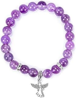 Guardian Angel Charm Bracelets for Women Healing Crystal Beaded Stretch Elastic Bracelet Memorial Protection Sympathy Gift Natural Stone Inspirational Bracelet Faith and Love Jewelry