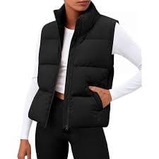 Kubbon Womens Puffer Vest Sleeveless Cropped Zip Up Jackets Stand Collar Quilted Down Vest Lightweight Warm Coat with Pocket Black at Amazon Women's Coats Shop