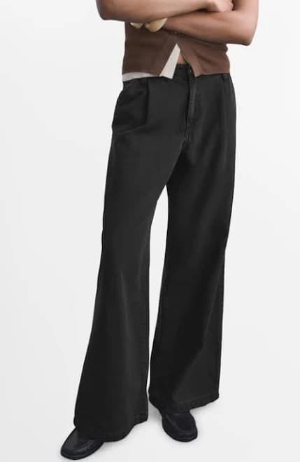 MANGO Wide-Leg Pleated Jeans