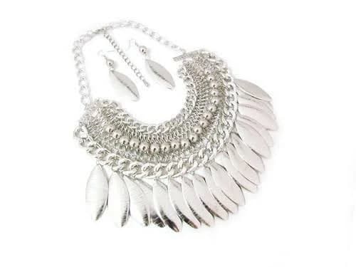 15" Silver Toned Multi Layered Necklace W Dangling Charms And Matching
