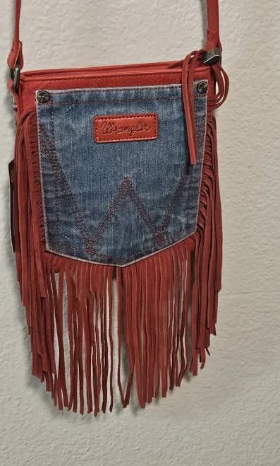 Wrangler Women's Leather Fringe Jean Denim Pocket Crossbody