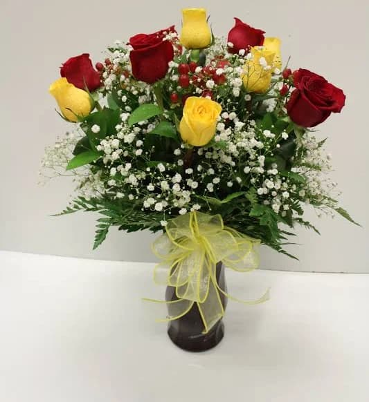 Red & Yellow Rose Vase Arrangement