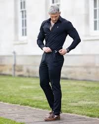 Slim Formal Black Stretch Trousers With Silver Waist Adjusters - FST01 – Father Sons