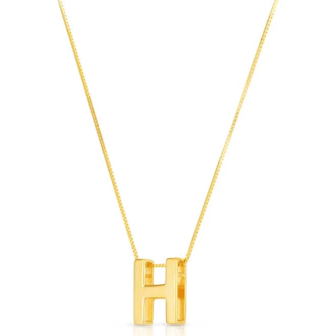 Solid 14k Yellow Gold Dainty Mini Uppercase Initial Charm Block Letter Pendant