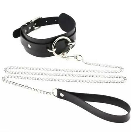 Gknet Gothic Punk O-Ring Leather Choker Collar Chain Leash Set Cosplay Necklace