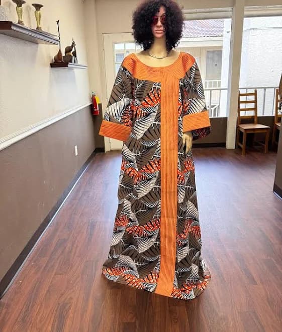 Bold Ember Leaf Ankara Kaftan