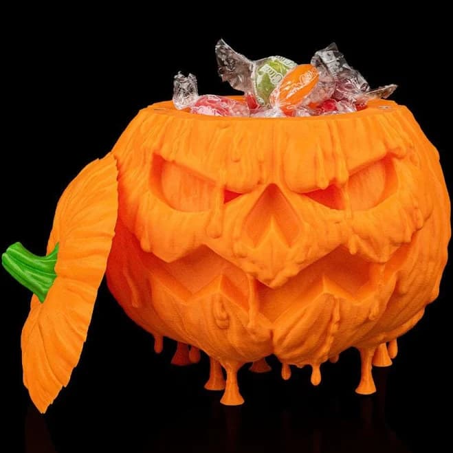 Pumpkin Candy Dish Creepy Halloween Treat Bowl with Lid