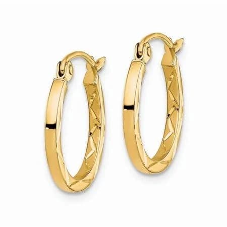 10K Yellow Gold Diamond Cut Hoop Earrings