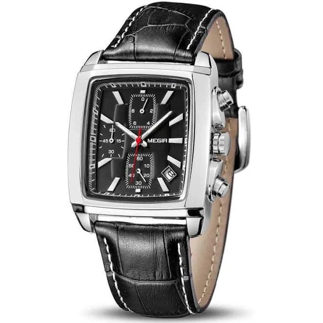 MEGir Men's Business Analog Chronograph Luminous Rectangle Quartz Watch