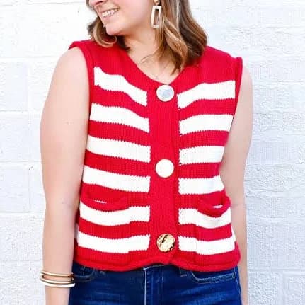 Striped Gold Button Sweater Top