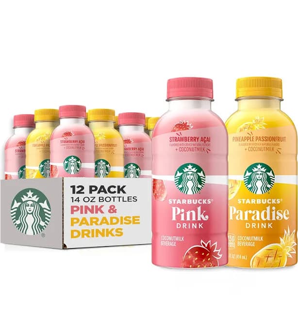 Starbucks Pink & Paradise Drink, 2 Flavor Variety Pack, Coconut Milk, 14oz Bottles (12 Pack)