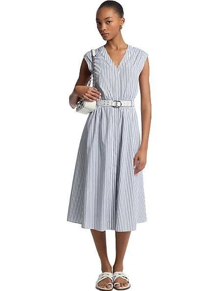 MICHAEL Michael Kors Striped Cotton Poplin Belted Midi Dress