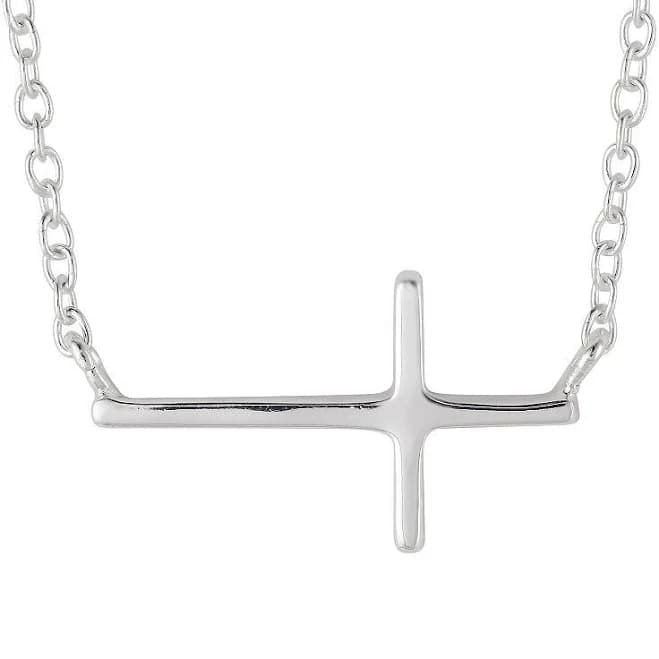 Love This Life Sterling Silver Sideways Cross Necklace