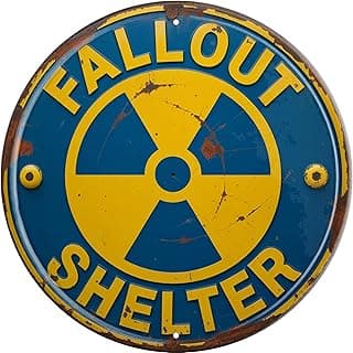 AWISZZZ Fallout Shelter Metal Sign 8x8in Round Vintage Plaque for Basement Wall Decor Retro Gift