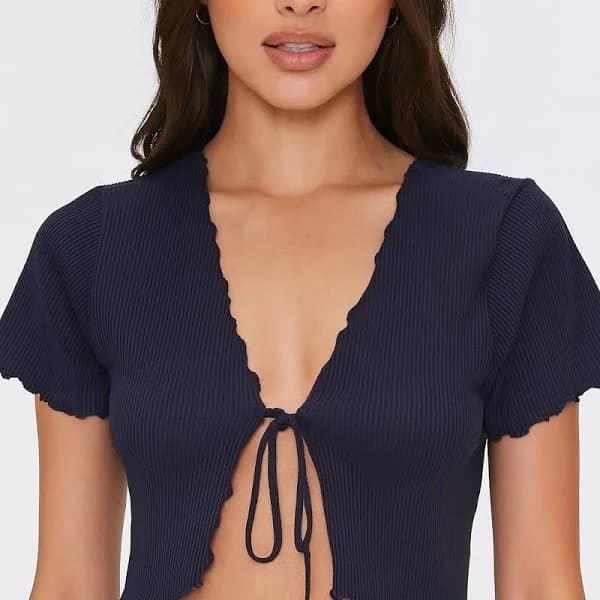 Activewear Ribbed Tie Front Crop Top