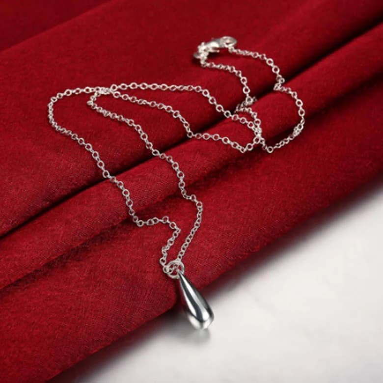 Sterling Silver Slender Teardrop Pendant Necklace