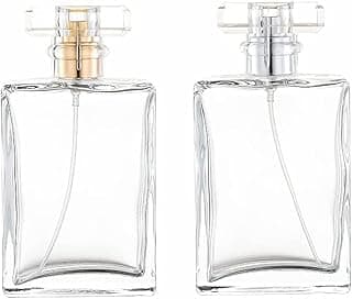 2 Pack Clear Glass Perfume Atomizer,100ml Empty Refillable Spray Bottle for Men and Women,Portable Fragrance Fine Mist Spray Bottle Perfume Dispenser for Travel (Gold+Silver)