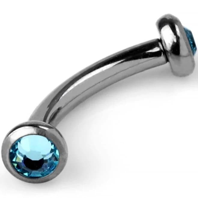 16g Silver Titanium Curved Barbell with Gem Ends