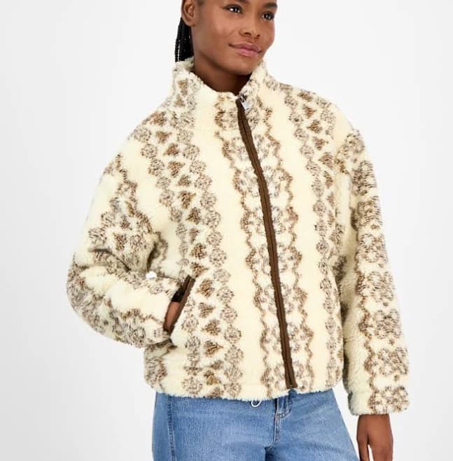 Macy's Women's Printed Faux-Sherpa Jacket