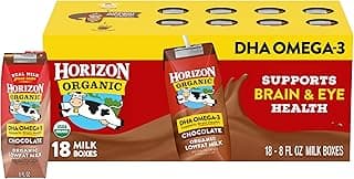 Shelf Stable 1% Lowfat DHA Omega-3 Chocolate Milk Boxes, Pack of 18 - 8g Protein per Serving