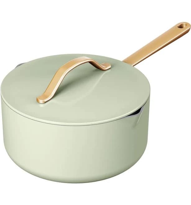 Drew Barrymore Beautiful 3 Quart Ceramic Non-Stick Covered Sauce Pan with Strainer Lid
