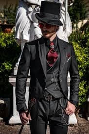 Black Pinstripe Suit in Steampunk Style for Men | Made in Italy Men's Wedding Suit | Tailor-made Steampunk Suit | Black Italian Pinstripe Suit - Etsy