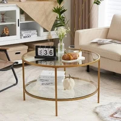 Vingli 30" Round 2-Tier Glass Coffee Table