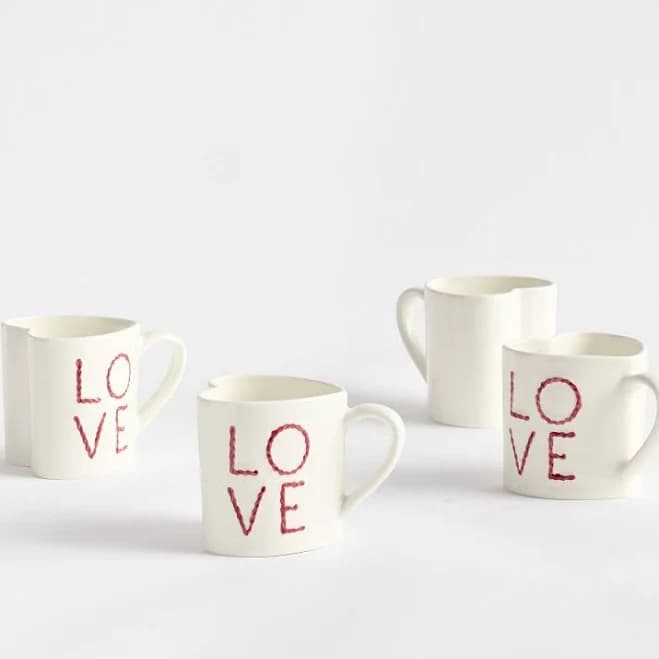 Pottery Barn Love Embossed Stoneware Mugs