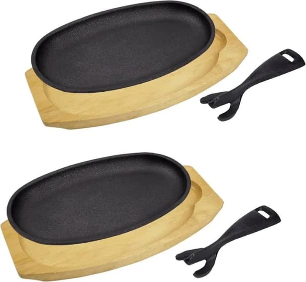 Cast Iron Sizzling Plate With Wooden Base & Removable