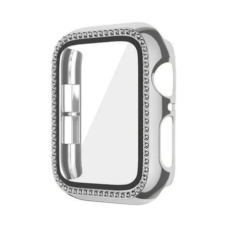 SDTEK for Apple Watch Series 7 8 9 41mm Silver Stylish Diamond Protective Bumper Cover