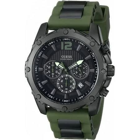 Guess W0167g4 Sport Black Dial Chronograph Green Silicone Strap Men's Watch