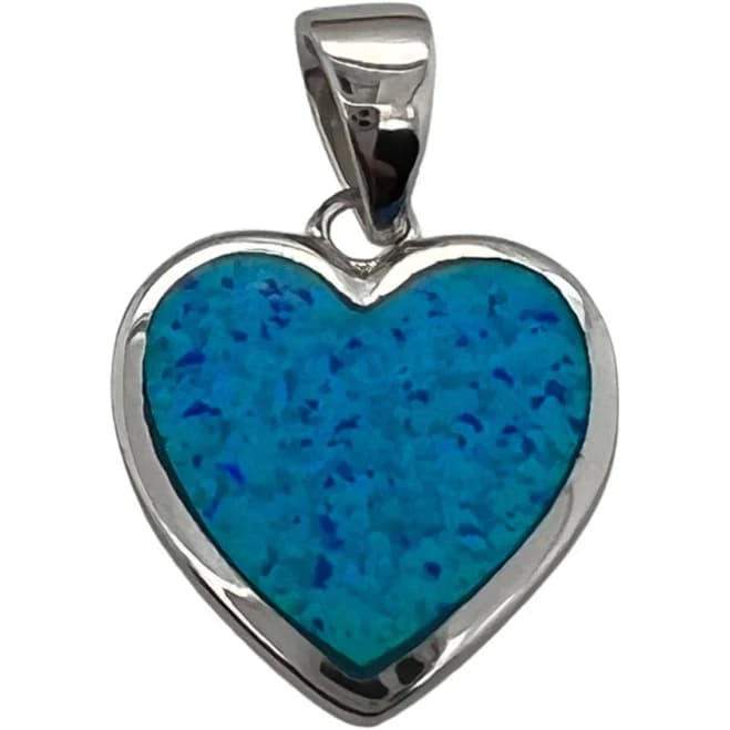 Sterling Silver Heart Pendant with Lab Created Blue Opal