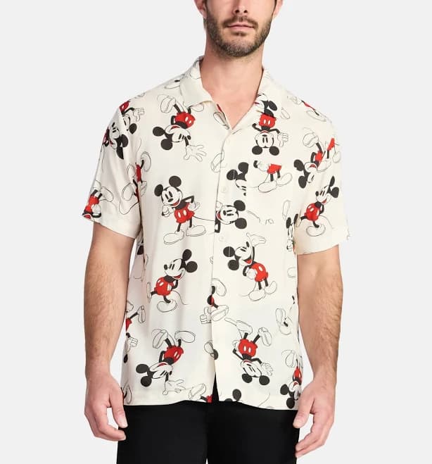 Disney Men's Mickey Mouse Wander Graphic Button-Up Shirt