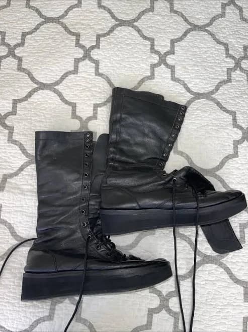 Men's Pro Wrestling Costume Knee High Black Boots - Patent Leather, Flat Lace Up & Zippers, Textured Rubber Soles