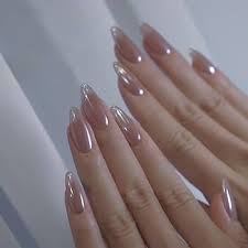 Amazon.com: Medium Almond Press on Nails Glossy Nude Fake Nails Glitter False Nails with Solid Color Full Cover Glue on Nails Nature Stick on Nails for Women Girls Gift Nails Set 24
