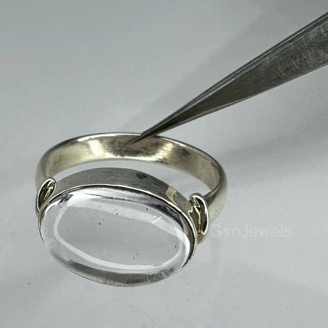 925 Sterling Silver Oval Crystal Quartz Handmade Ring