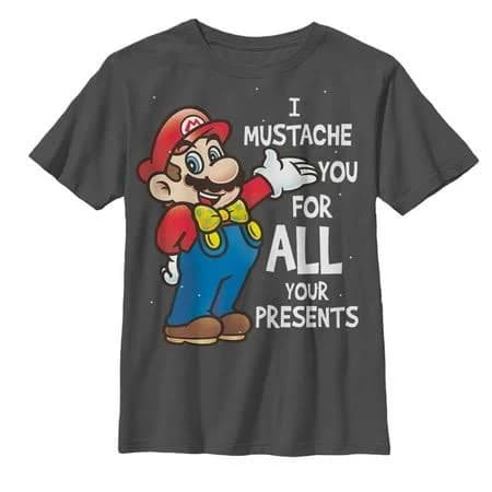 Nintendo Boy's Christmas Mario Mustache For Presents Graphic Tee
