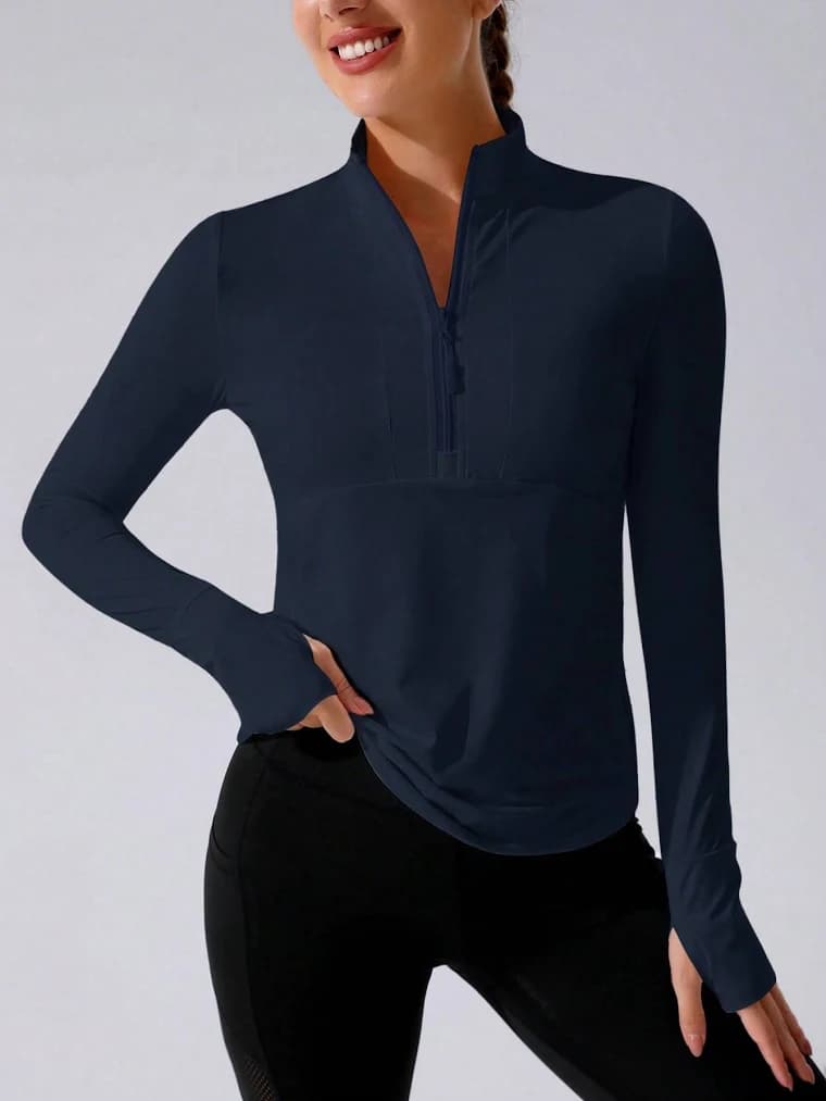 Women's Regular Fit Long Sleeve Zip-Up Sweatshirt with Thumb Hole