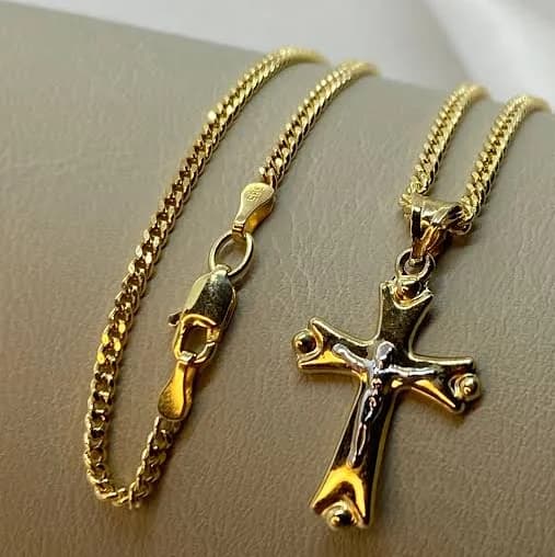 14K Gold Diamond Cut Cross Necklace