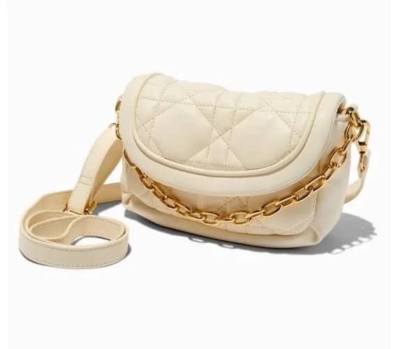 Ivory Quilted & Gold-Tone Chain Crossbody Bag