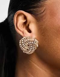 ASOS DESIGN stud earrings in vintage look micro pearl design in gold tone | ASOS