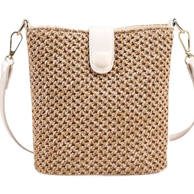 Handmade Straw Crossbody Bag with Leather Straps