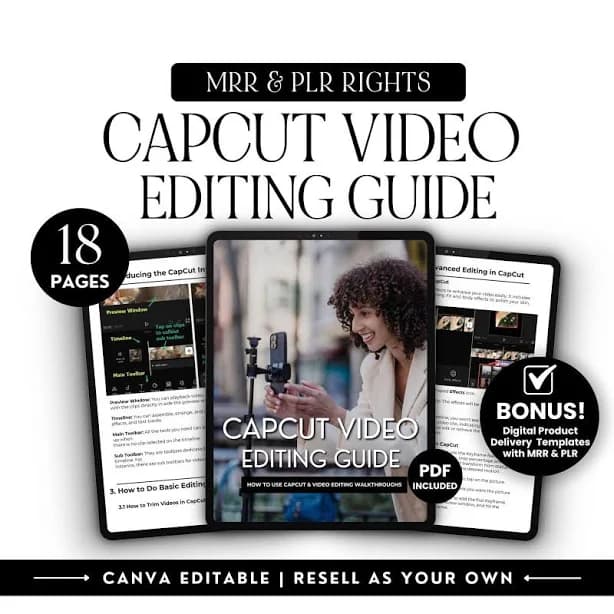 CapCut Video Editing eBook Guide for Beginners: Canva Template with MRR & PLR