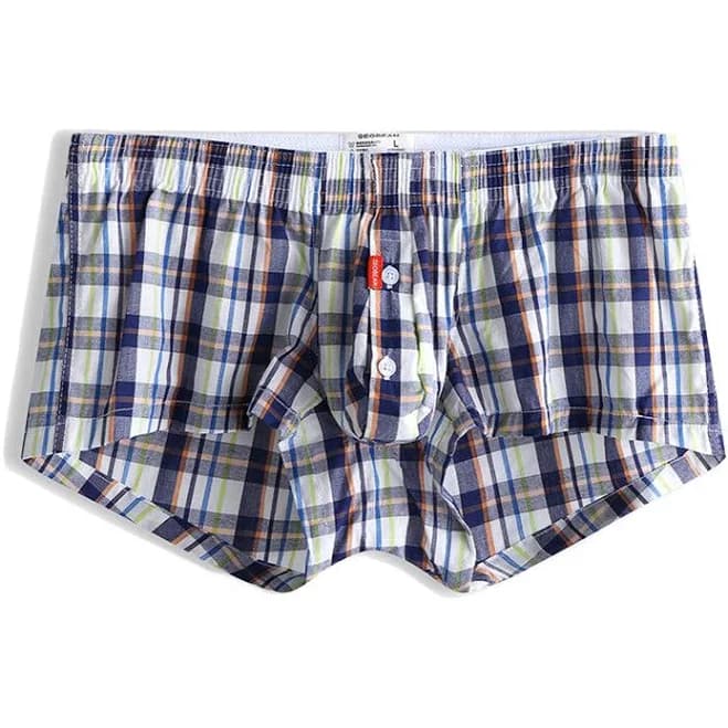 Men's Plaid Front Pouch Boxer Shorts