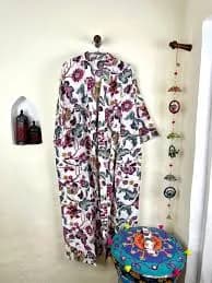 Beautifull White & Purple Floral Cotton Kimono Robe, Full Length Kimono, Beach cover up, Women's Robe, Resort Wear, Bikini Cover ups