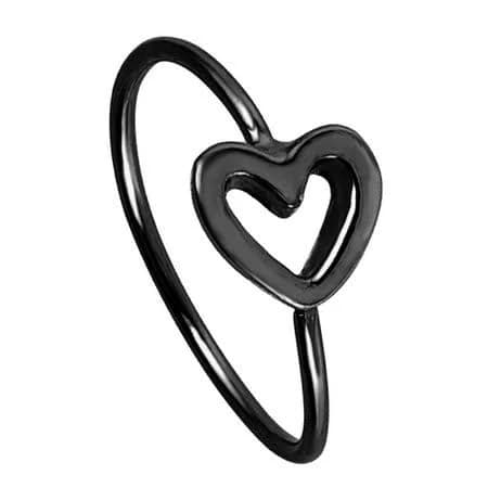 22g Black Plated Sterling Silver Heart Nose Ring