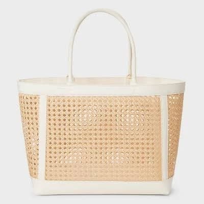 A New Day Structured Woven Polyethylene Double Handle Tote Handbag
