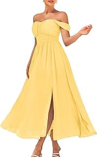 2025 Women's Summer Floral Print Flowy A Line Maxi Dresses Sleeveless Smocked Off Shoulder Dress